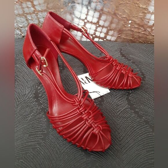 Zara Nwt Red Strappy Fisherman Style Women's Heels - Picture 4 of 13